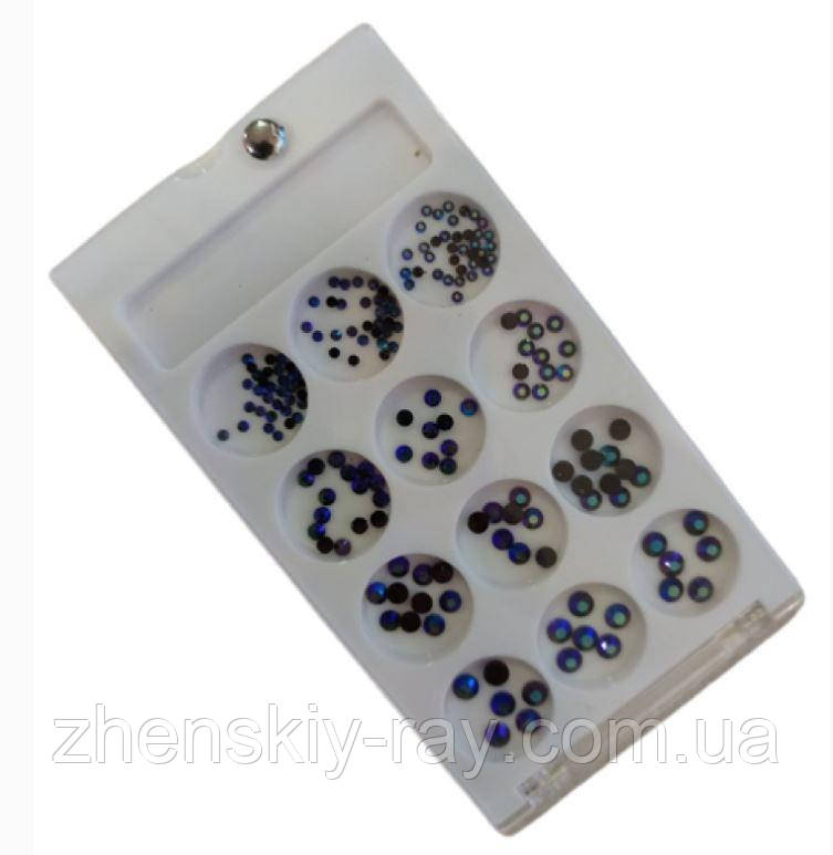 Набір стразиків "Чорний хамелеон" для нігтів у контейнері