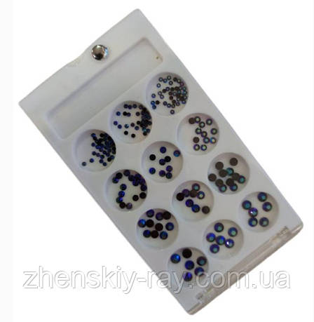 Набір стразиків "Чорний хамелеон" для нігтів у контейнері, фото 1