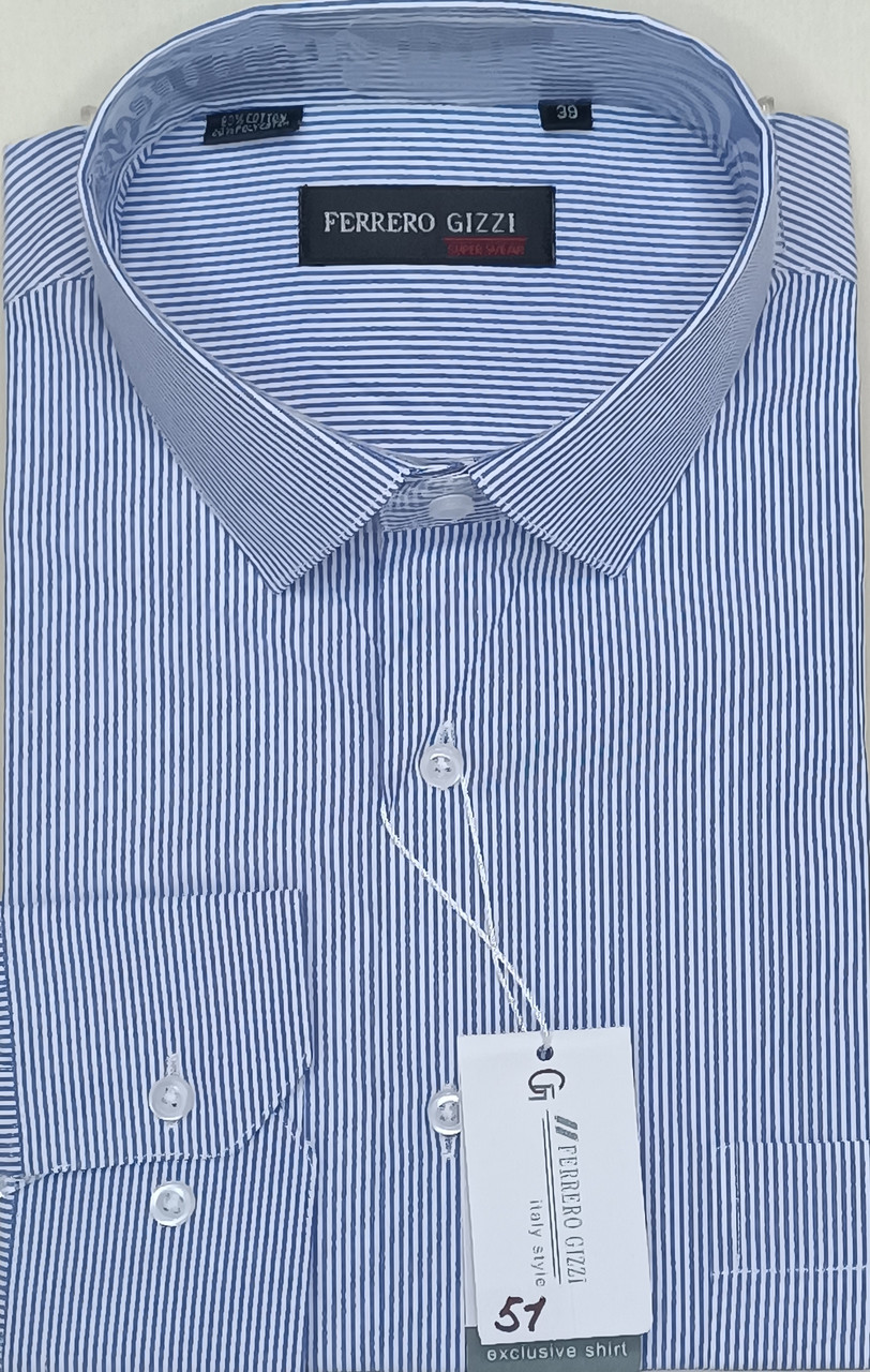 Чоловічі класичні сорочки Ferrero Gizzi vd-0051 у смужку блакитна з довгим рукавом, ошатна, стильна