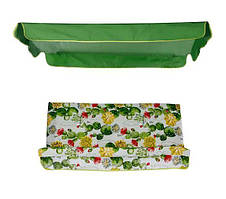 Комплект для садовых качелей Lyon матрас декор Зеленые листья, тент Тексилк зеленый однотон 2414 (ОСТ-ФРАН ТМ) матрас декор