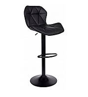 Барный стул из экокожи со спинкой Bonro BN-087. Цвет черный на черной металлической ножке.