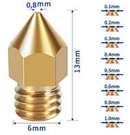 Сопло 0,8 мм МК8 для хотенда 3Д принтера