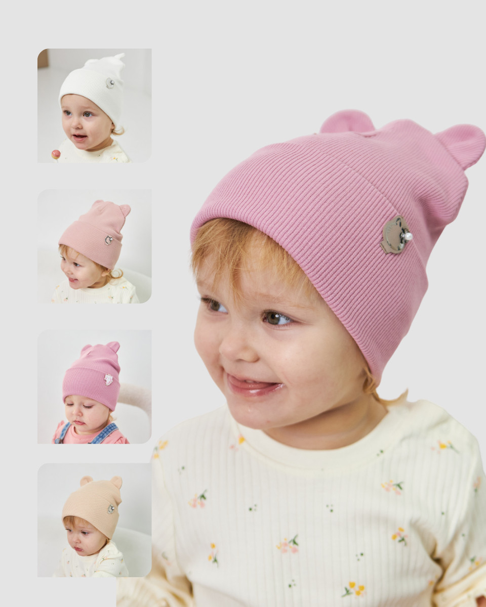 Шапка двошарова з вушками для дівчаток арт. 3433, фото 1