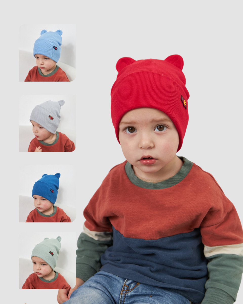 Шапка двошарова з вушками для хлопчиків арт. 3432, фото 1