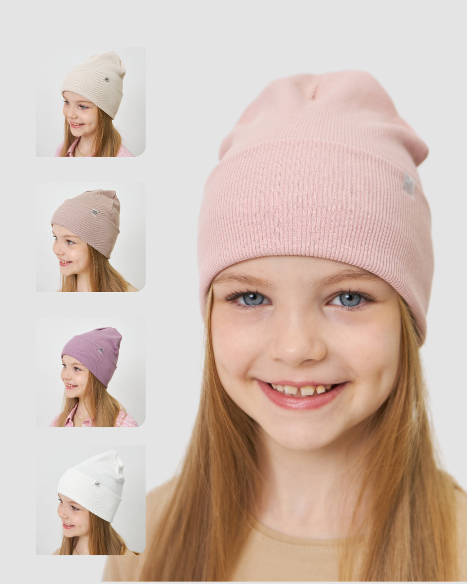 Шапка одношарова з відворотом для дівчаток, фото 1