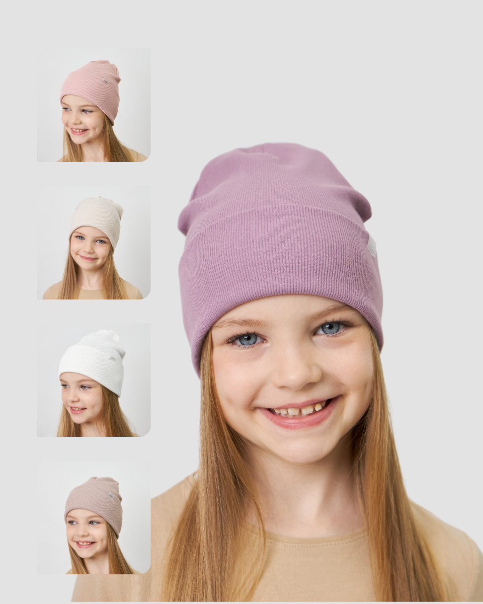 Шапка одношарова з відворотом для дівчаток, фото 1