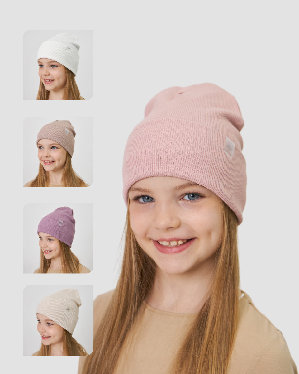 Шапка одношарова з відворотом для дівчаток, фото 1