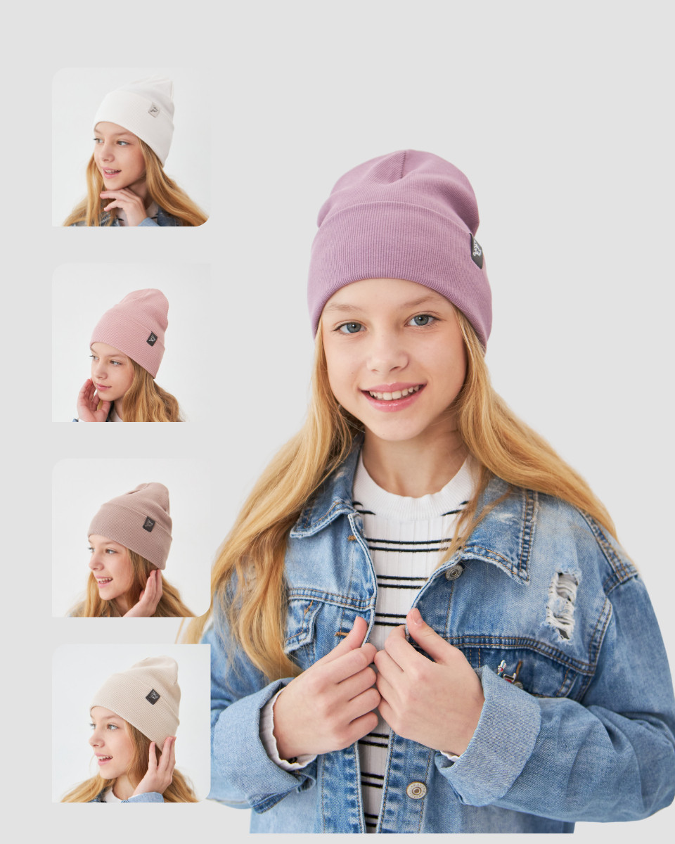 Шапка одношарова з відворотом для дівчаток, фото 1