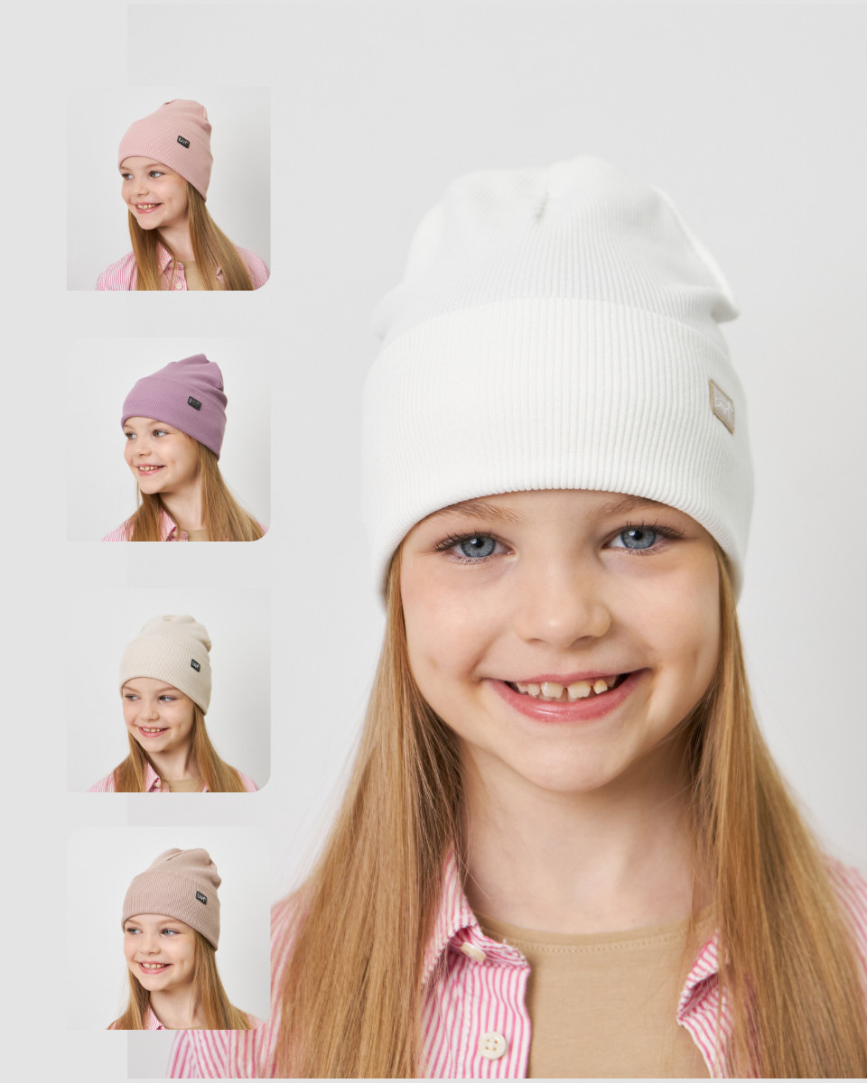 Шапка одношарова з відворотом для дівчаток арт. 3438, фото 1