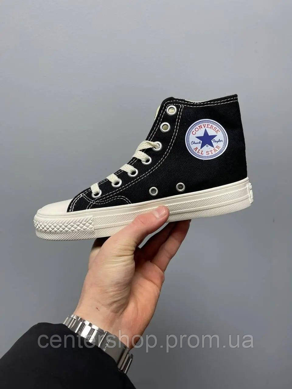 Кеды Converse высокие черно-белые 36-40 размер женские All Star молодежные, конверс comme des garcons PLAY - фото 3 - id-p2114669814