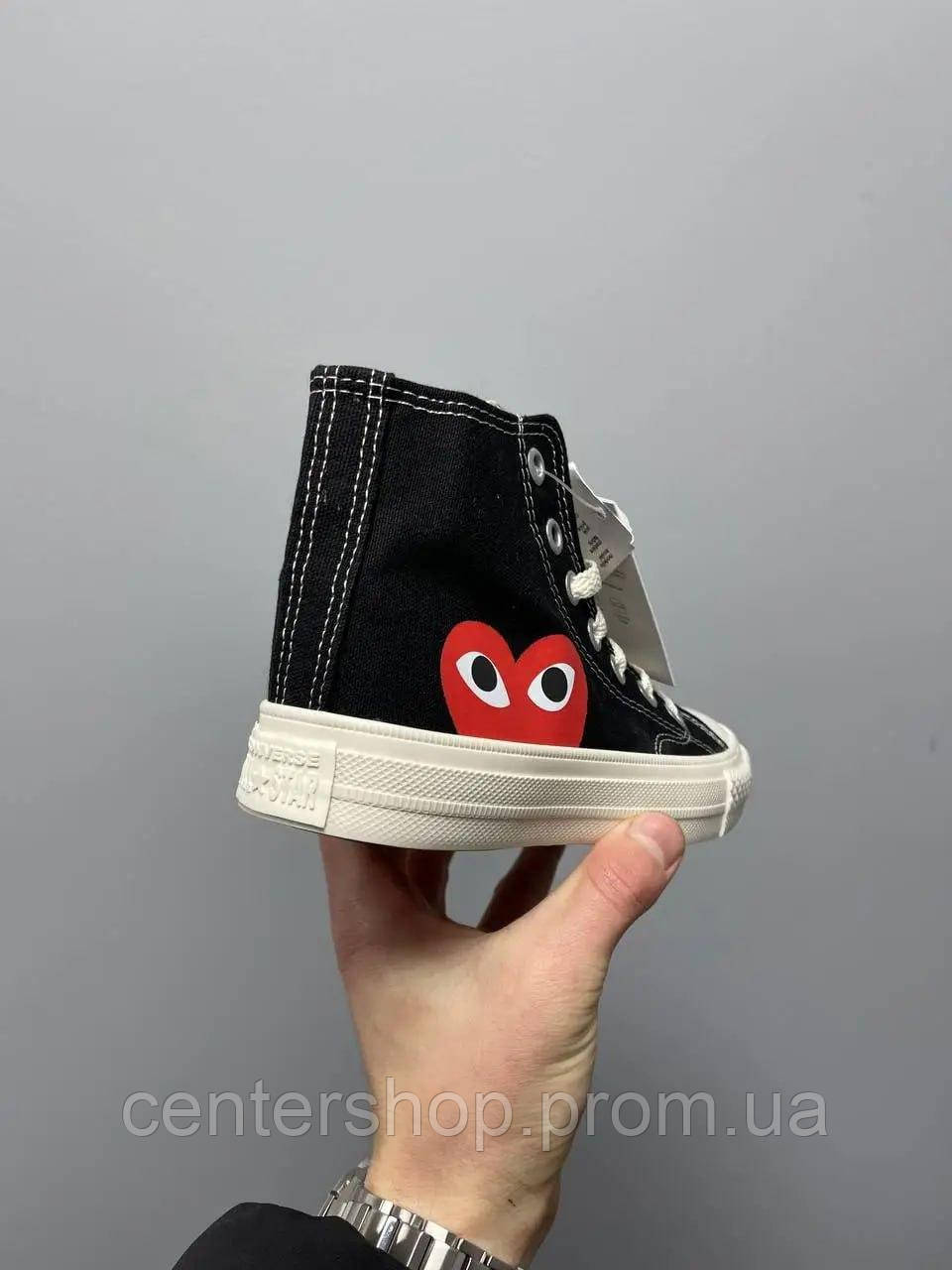 Кеды Converse высокие черно-белые 36-40 размер женские All Star молодежные, конверс comme des garcons PLAY - фото 2 - id-p2114669814