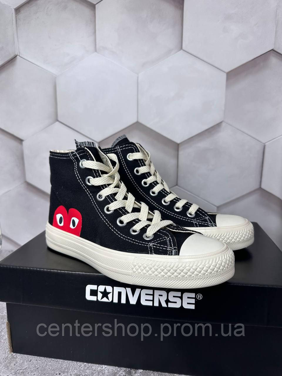 Кеды Converse высокие черно-белые 36-40 размер женские All Star молодежные, конверс comme des garcons PLAY - фото 5 - id-p2114669814