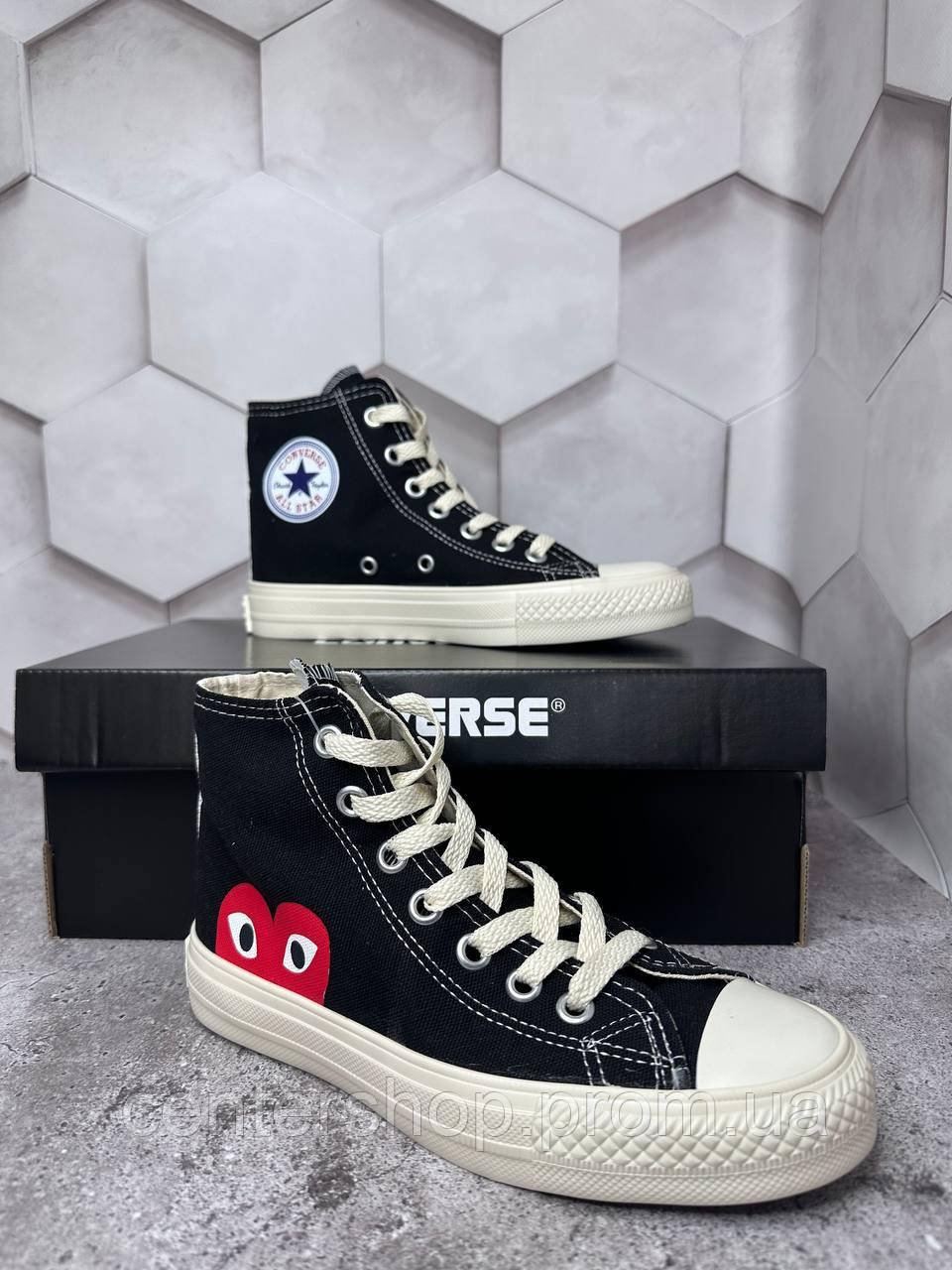 Кеды Converse высокие черно-белые 36-40 размер женские All Star молодежные, конверс comme des garcons PLAY - фото 7 - id-p2114669814