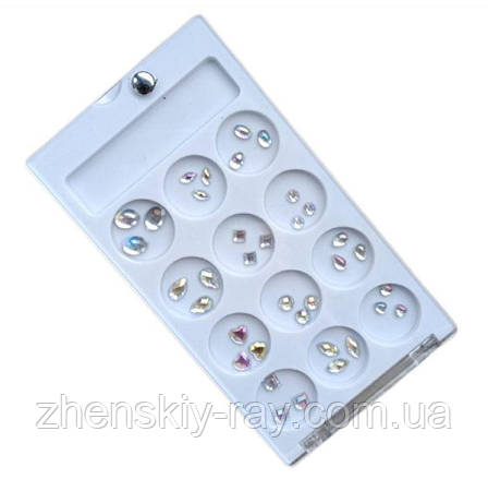 Набір стразиків різних розмірів і форм для нігтів у контейнері, фото 1