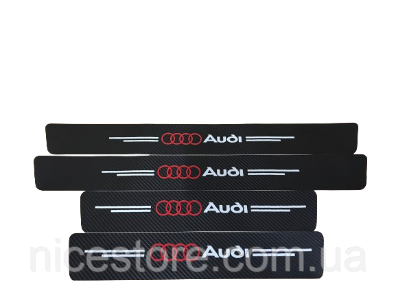 Карбонові захисні накладки на пороги авто з логотипом Audi всі моделі та інші марки автомобілів style2, фото 1