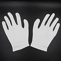 Перчатки белые для демонстрации 100% хлопок стрейч одноразмерные длина 23 см ширина 12 см упаковка 12 штук