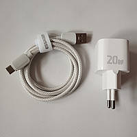 Сетевое зарядное устройство Essager 20W GaN USB + Type-C White + кабель Быстрая зарядка