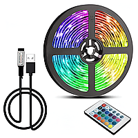 Светодиодная LED лента 5м от USB, CB-5050RGB + пульт ДУ / Гибкая многоцветная RGB лента от павербанка
