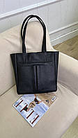 Трендовый и вместительный эко шоппер, кожаная женская сумка на каждый день в стильном воплощении, цвет черный