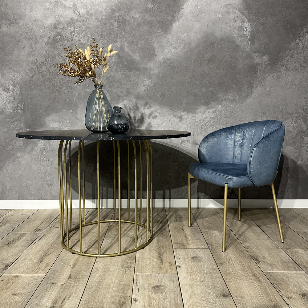 Круглий стіл для кафе Helios 100 см чорний матовий мармур на золотій металевій ніжці, фото 1