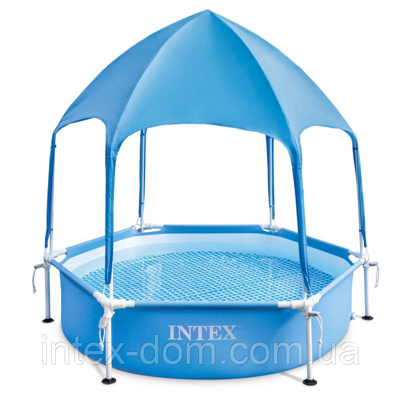 Круглий каркасний басейн Intex 28209 (183х38 см) душ, навіс