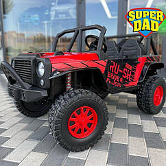 Дитячий електромобіль Джип M 4878EBLR-3(24V) 4WD Jeep двомісний, EVA колесах, шкіряне сидіння, червоний