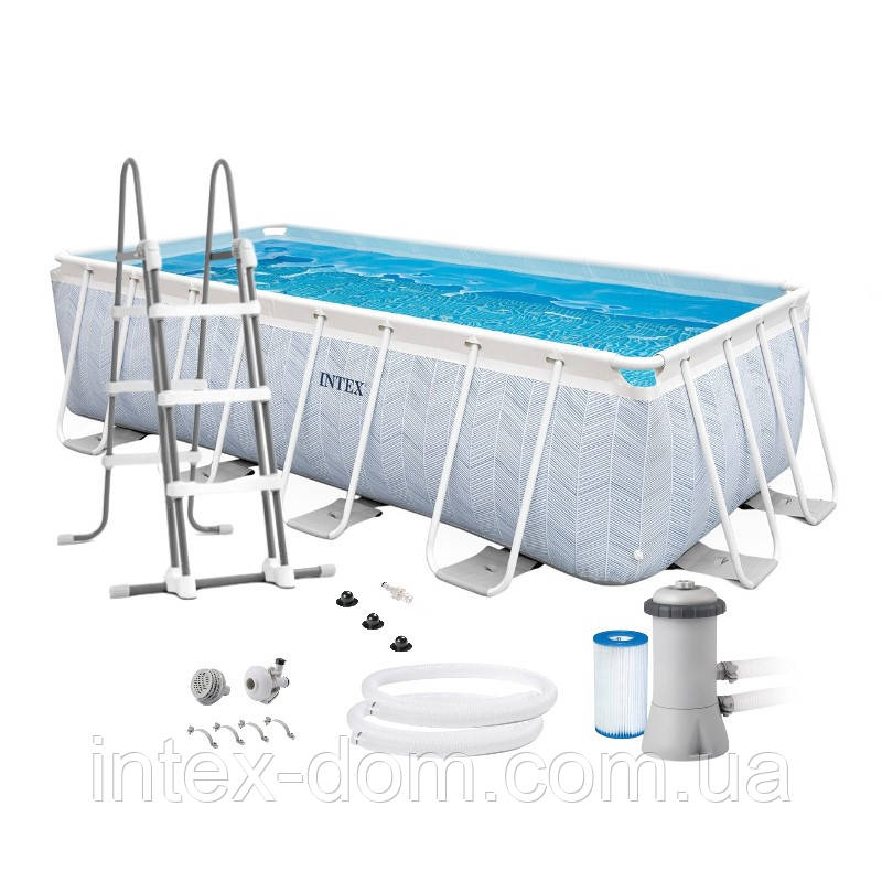 Каркасний прямокутний басейн Intex 26780 (400х200х100 см) (Картриджний фільтр-насос 2006 л/год, драбина)