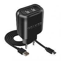 Мережевий зарядний пристрій (адаптер) 2в1 WALKER WH-27 2USB / 2.1A + Type-C black