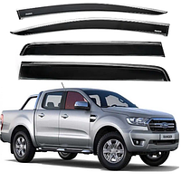 Дефлекторы окон Ford Ranger 2011- з хромом (4 шт.), 047fo250201 (Форд Рейнджер)