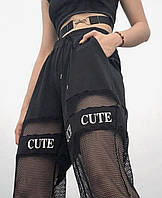 Жіночі стильні штани, 42-44; 46-48, чорний, двонитка + сітка.
