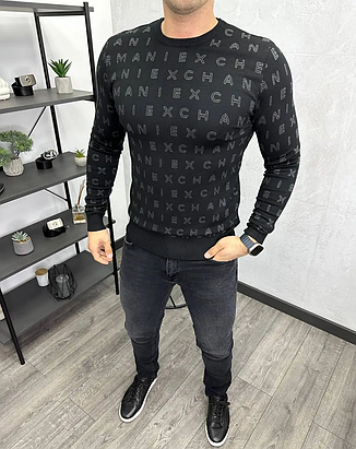 Чоловічий брендовий джемпер Armani Exchange чорний тонкий светр, фото 1