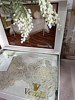 Скатерть на обеденный стол льняная (лен) сервировочная прямоугольная 160/220 см Турция Verolli Модель №2
