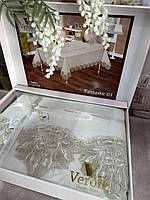 Скатерть на обеденный стол льняная (лен) сервировочная прямоугольная 160/220 см Турция Verolli Модель №5