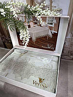 Скатерть на обеденный стол льняная (лен) сервировочная прямоугольная 160/220 см Турция Verolli Модель №7