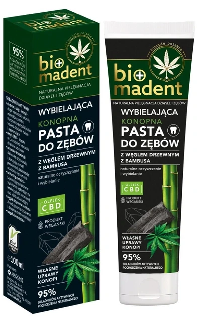 Зубна паста Bio Madent відбілююча з маслом конопель та бамбуковим вугіллям, 100 мл