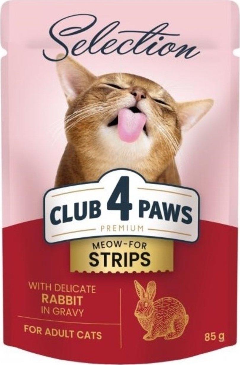 Консервований корм для дорослих для котів CLUB 4 PAWS (Клуб 4 Лапи) Premium Selection смужки з кроликом в соусі, 85 г