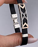 Серебряный браслет с каучука и золотыми пластинами 0528, фото 3