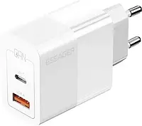 Сетевое зарядное устройство Essager 33W GaN USB А + Type-C White Быстрая зарядка