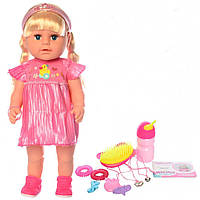 Интерактивная кукла-пупс с косичками 44 см для девочки на в розовом платичке Малятко BLS007D-S-UA