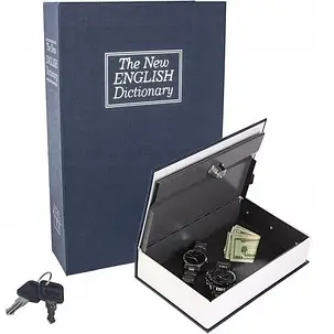 Сейф книга 180*115*55мм для зберігання грошей та цінностей Синя KNZ, фото 1