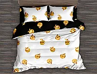 Чорно-білий Євро максі набір постільної білизни принт золоті яблука 200*220 з натуральної бавовни сатину, Черешенька ТМ