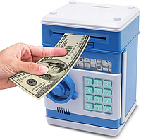 Электронная копилка Сейф банкомат Number Bank, с кодовым замком и купюроприемником "класическая" синяя