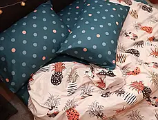 Двоспальний комплект постільної білизни компаньйони горох і ананаси 180*220 бавовняний 100% із сатину, Черешенька ТМ, фото 2