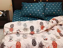 Двоспальний комплект постільної білизни компаньйони горох і ананаси 180*220 бавовняний 100% із сатину, Черешенька ТМ, фото 4