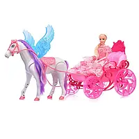 Дитяча карета з конячкою-пегасом та лялькою для дітей від 3 років у рожевому кольорі Princess 907A