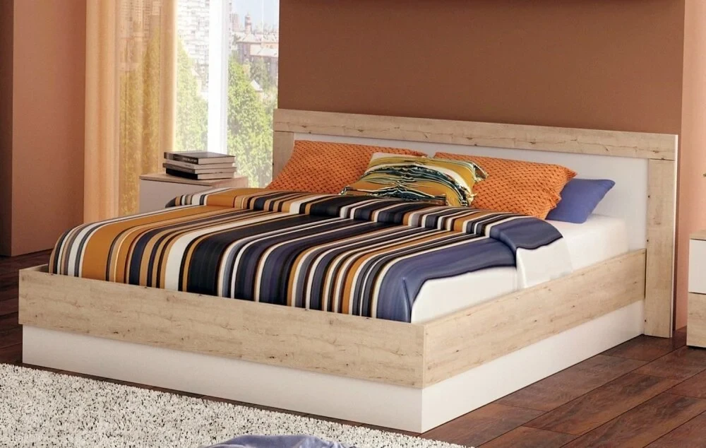 Ліжко двоспальне 160*200 у спальню ЛДСП дуб пісочний/білий Вірджинія Неман, фото 1