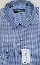 Чоловічі класичні сорочки Ferrero Gizzi vd-0053 у клітку блакитна з довгим рукавом, ошатна, стильна 44
