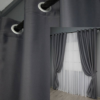 Комплект (2шт. 1,5х2,5м.) штор на люверсах, колекція "Bagema Rvs". Колір темно-сірий. Код 1241ш 37-0013