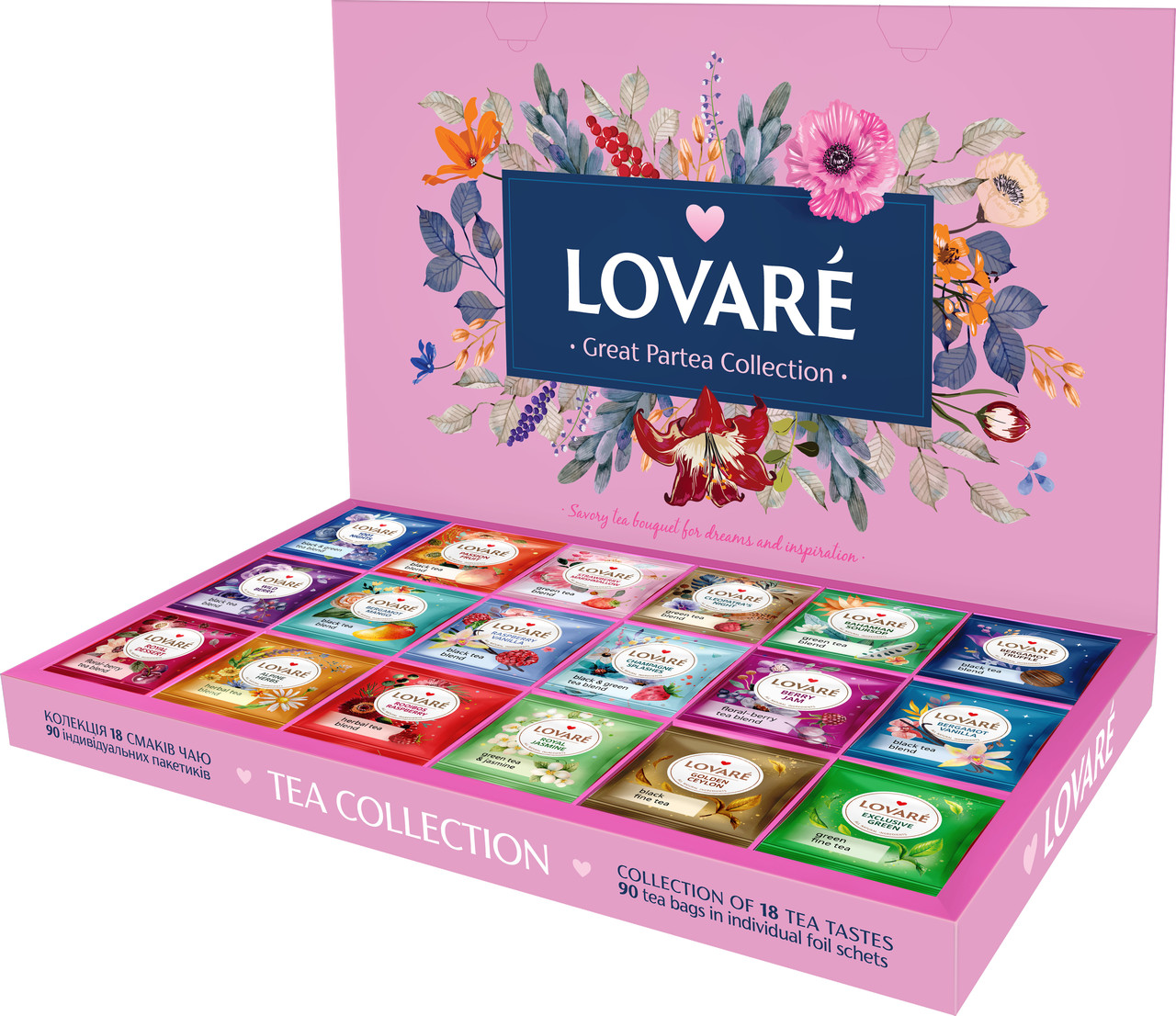 Lovare Tea Collection Great Party асорті 18 різновидів по 5 шт. у подарунковому пакованні