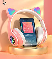 Бездротові дитячі навушники CATEAR з котячими вушками і підсвічуванням рожеві